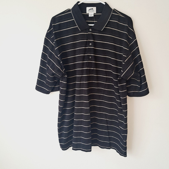 Slazenger Mens Golf Shirt NWT Mercerized Cotton Size Large Black Stripe - Picture 1 of 8